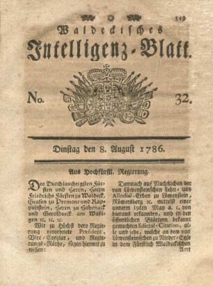 No. 32, Dinstag den 8. August 1786