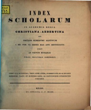 Index scholarum in Academia Regia Christiana Albertina, SS 1838
