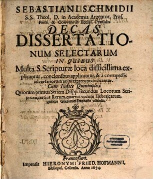 Decas dissertationum selectarum