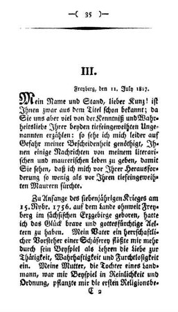 III. [Giebt Nachricht von meinen Lebensumständen]