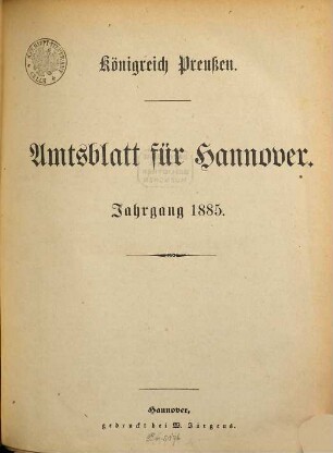 Amtsblatt für Hannover. 1885