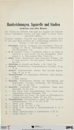 Handzeichnungen, Aquarelle und Studien (Nr. 1-306)