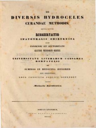 De diversis hydroceles curandae methodis : Diss. inaug. chirurg.