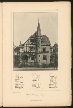 Villa Hempel, Berlin-Grunewald: Ansicht und Grundrisse (aus: Stadt- und Landhäuser, hrsg. von Ernst Wasmuth, Berlin 1894)