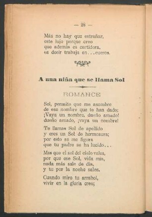 A una niña que se llama Sol : Romance