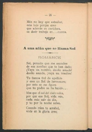 A una niña que se llama Sol : Romance