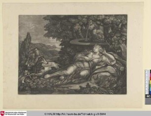 [Diana schlafend neben einem Brunnen; Diana sleeping near a fountain]