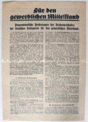 Propagandaflugblatt der Deutschen Volkspartei an den Mittelstand zur Reichstagswahl am 5. März 1933
