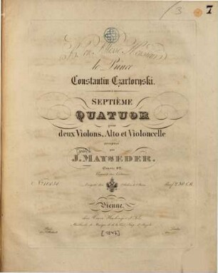 Septième quatuor pour deux violons, alto et violoncelle : oeuvre 62