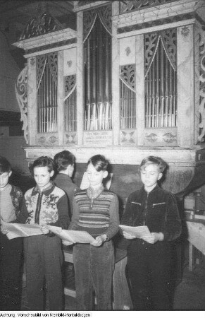 Dresden, Kreuzschüler im Orgelbaubetrieb Jehmlich, 1957