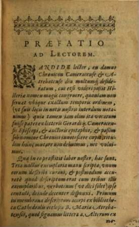 Chronicon Cameracense et Atrebatense sive historia utriusque ecclesiae III libris : adhinc DC fere annis conscripta