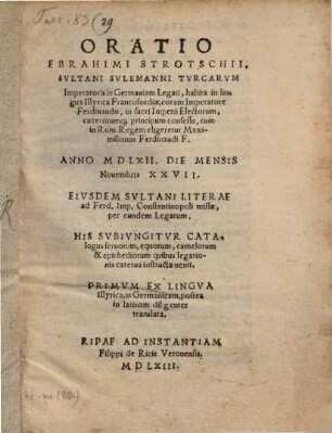 Oratio ... habita ... Francofordiae coram imperatore Ferdinando