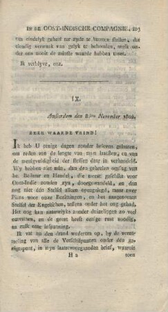 IX. Amsterdam den 8sten November 1802