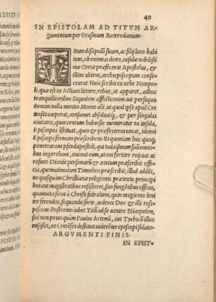In Epistolam Ad Titum Argumentum per Erasmum Roterodamum.