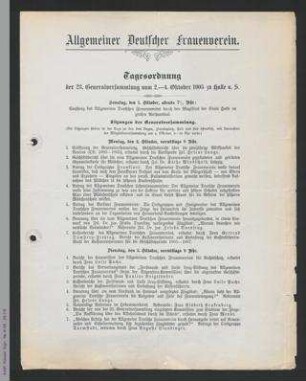 Tagesordnung zur 23. Generalversammlung des ADF 1905 in Halle
