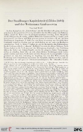 Der Straßburger Kapitelstreit (1584-1604) und der Wetterauer Grafenverein