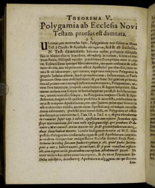 Theorema V. Polygamia ab Ecclesia Novi Testam prorsus est damnata.