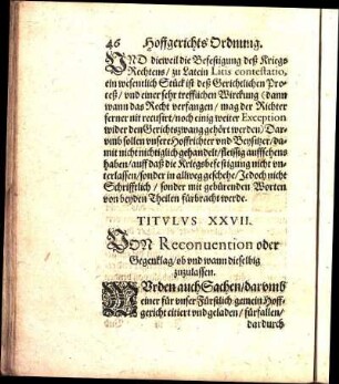 Titvlvs XXVII. VON Reconuention oder Gegenklag / ob vnd wann dieselbig zuzulassen.