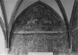 Sigismundlegende — Schlacht gegen die Franken (oben), Sigismund im Kloster und Gefangennahme durch den Frankenkönig (unten)