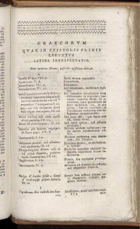 Graecorum Quae In Epistolis Plinii Leguntur Latina Interpretatio.