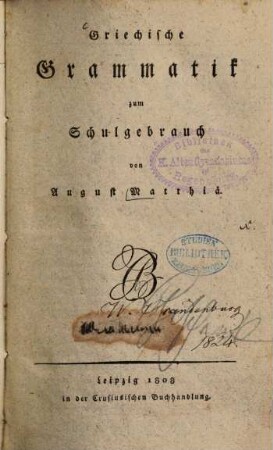 Griechische Grammatik zum Schulgebrauch