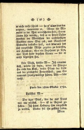 Paris den 28ten Oktober 1780.