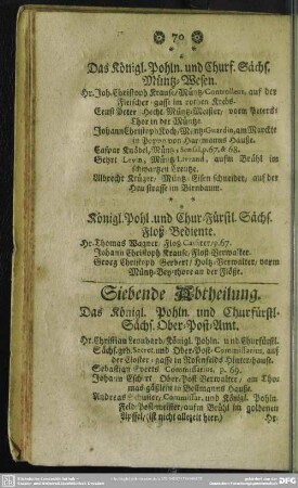 Siebente Abtheilung. das Königl. Pohln. und Churfürstl-Sächs. Ober-Post-Amt