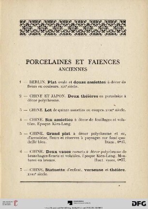 Porcelaines et faiences anciennes (Nr. 1-41)