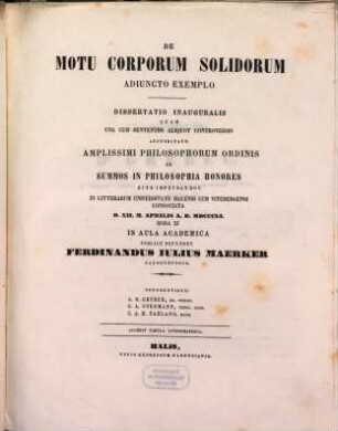 De motu corporum solidorum, adiuncto exemplo