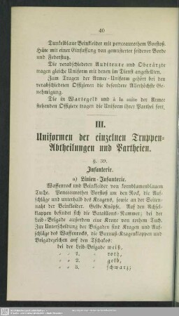 III. Uniformen der einzelnen Truppen-Abtheilungen und Partheien