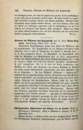 458-459 [Rezension] Cremer, Hermann, Schriftgedanken