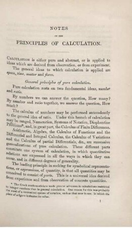 Notes on the Principles of Calculation.