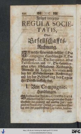 Folget vorjetzo Regula Societatis, Oder: Gesellschafts-Rechnung.