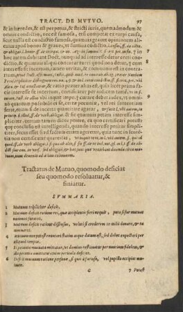 Tractatus de Mutuo, quomodo deficat seu quomodo refoluatur, & finiatur.
