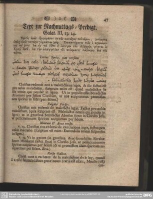 Text zur Nachmittags-Predigt. Galat. III. 13. 14.