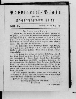Num. 38, Ausgabe vom 27. August 1817