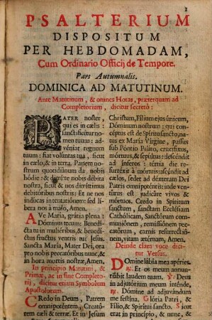 Breviarivm Romanvm : Ex decreto Sacrosancti Concilij Tridentini restitutum, Pii V. Pont. Max. iussu editum, Et Clementis VIII. primum, nunc denuo Vrbani PP. VIII. auctoritate recognitum, [4]. [Pars Autumnalis]