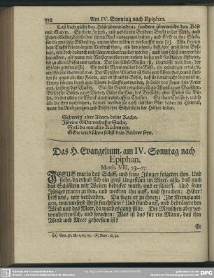 Das H. Evangelium, am IV. Sonntag nach Epiphan. Matth. VIII, 23-27
