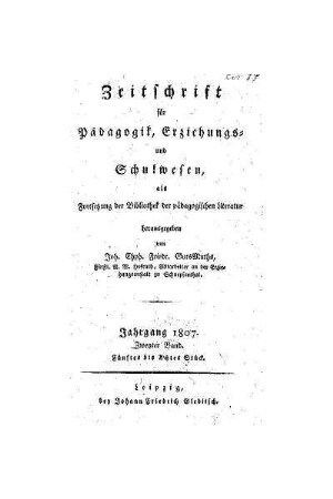 1807: Zeitschrift für Pädagogik, Erziehungs- und Schulwesen - 1807,2 5.-8. Stück