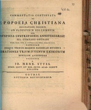 Commentatio continuata de epopoeia christiana