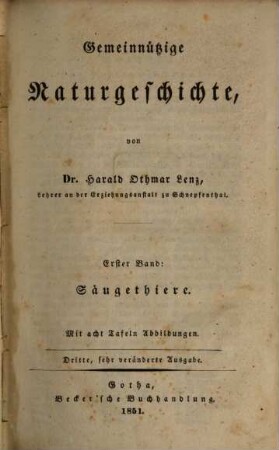 Gemeinnützige Naturgeschichte, 1. Säugethiere