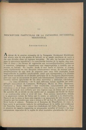 II - Descripcion particular de la Patagonia Occidental Meridional