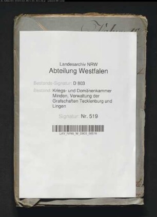 Bestellung eines Landrentmeisters in der Grafschaft Lingen