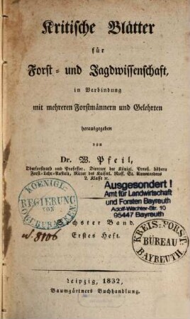 Kritische Blätter für Forst- und Jagdwissenschaft. 6. 1832/33