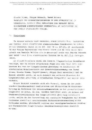 Probleme der Grundstudiumsreform in der Germanistischen Linguistik