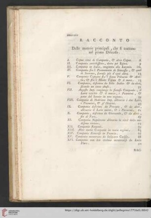 Racconto delle materie principali, che si trattano nel primo Discorso