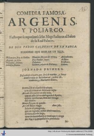 Comedia Famosa, Argenis, Y Poliarco.