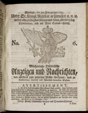 No. 6. Montags, den 5ten Februarius 1770.