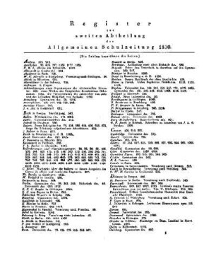 Register zur zweiten Abtheilung der Allgemeinen Schulzeitung 1830