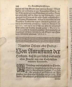 Neundter Discurs oder Predigt, Von Anruffung der Heyligen, daß sie gar billich vnd nicht ohne Fruecht von vns Catholischen beschehen, Tractierendt.